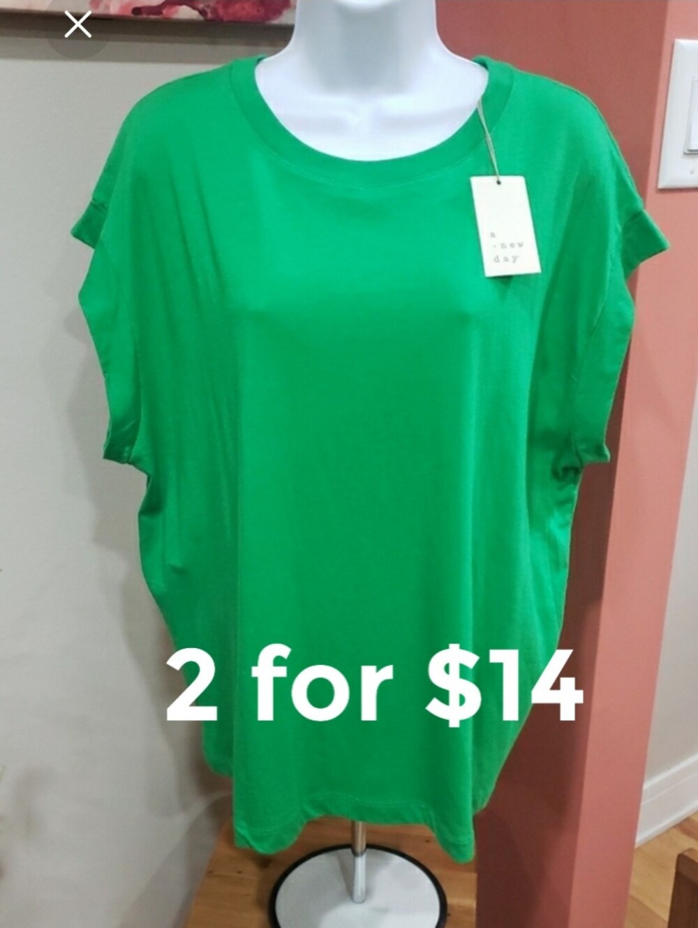 New! a new day Women's Bright Green Crew Neck T-Shirt, 2X